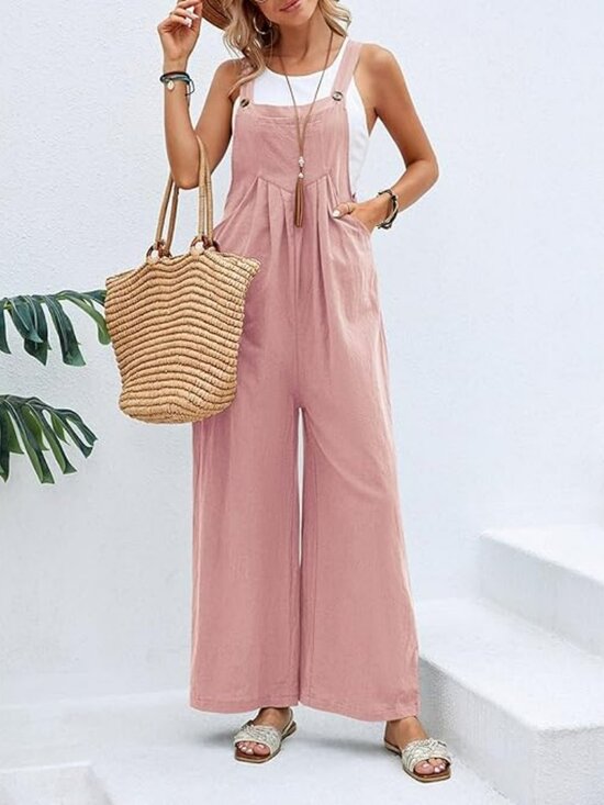 Pants - Chic: Women’s Wide-Leg Jumpsuit Casual Loose Fit Palazzo Romper 4 Summer -Large